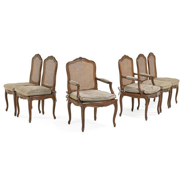 Appraisal: SET OF LOUIS XV STYLE DINING CHAIRS Six walnut with