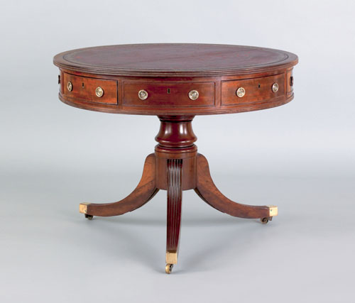 Appraisal: Regency mahogany drum table ca stamped Gillows-Lancaster the round leather