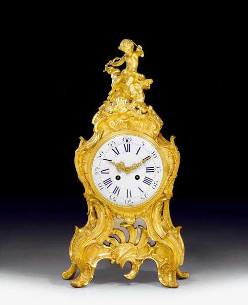 Appraisal: GILT BRONZE MANTEL CLOCK A L'AMOUR late Louis XV Paris