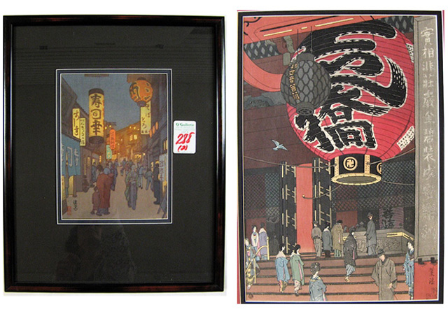 Appraisal: TWO JAPANESE COLOR WOODCUTS the first a chuban by Toshi