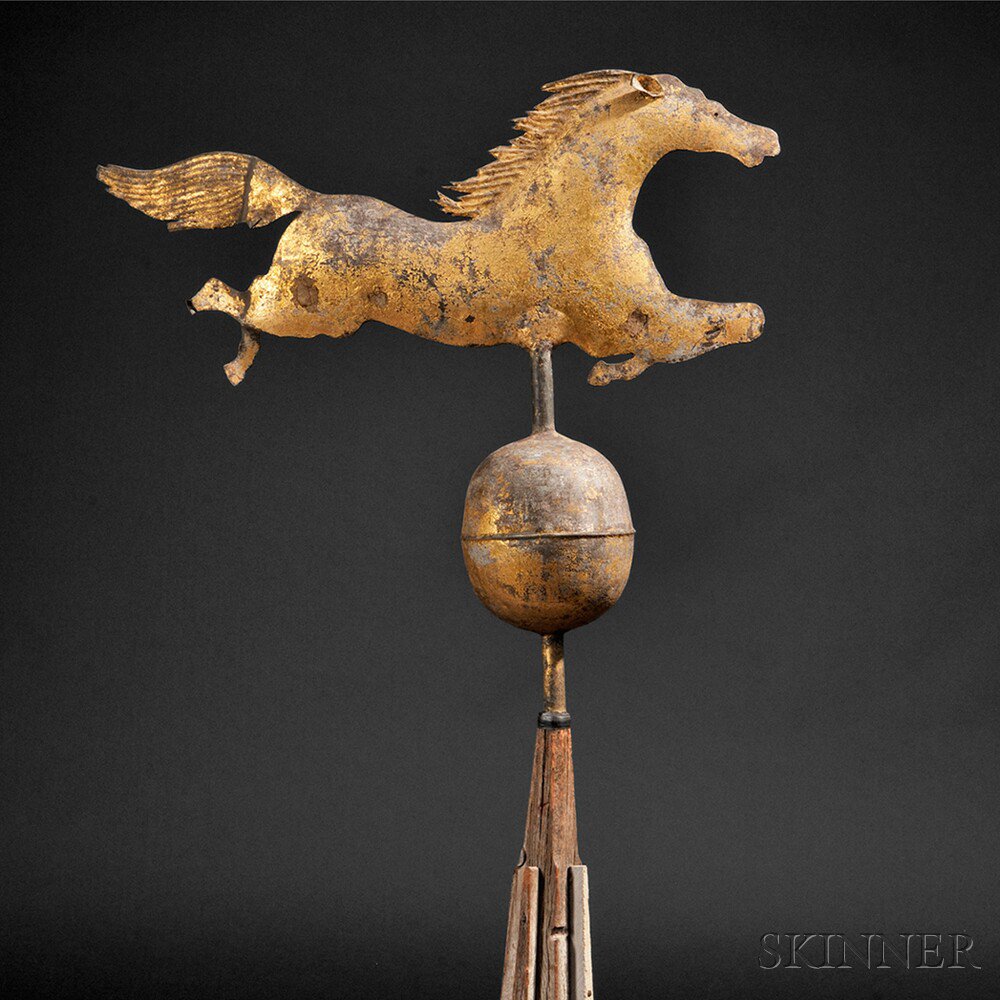 Appraisal: Gilt Molded and Sheet Copper Leaping Horse Weathervane on Stand