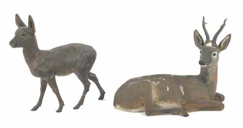 Appraisal: Pair of European terra cotta deer th c to include