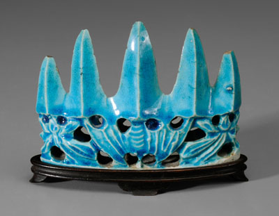 Appraisal: Turquoise-Glazed Porcelain Brush Rest Chinese Kangxi period - five-peaked mountain