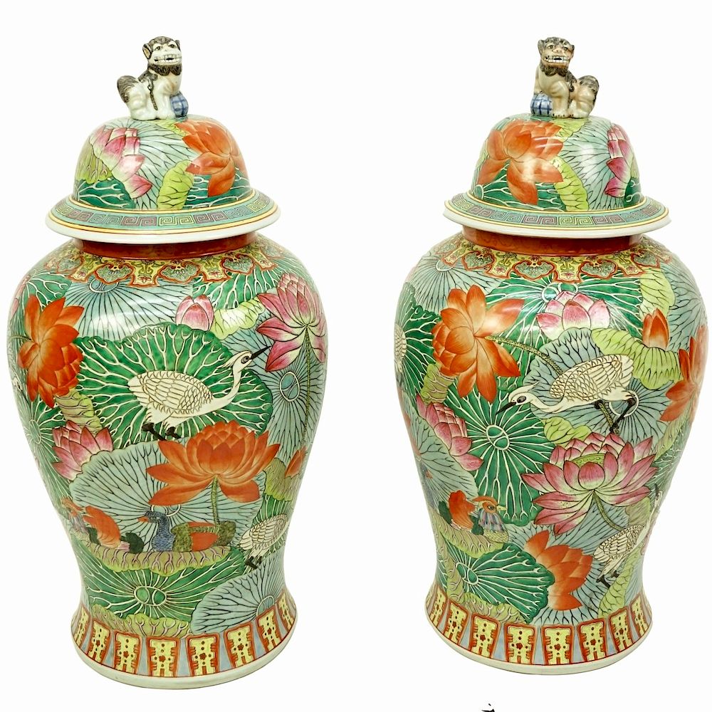 Appraisal: Large Pair of Modern Chinese Porcelain Ginger Jars Large Pair