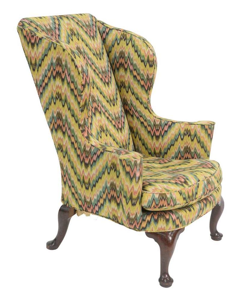 Appraisal: Queen Anne Upholstered Wing Chair having rolled out arms with