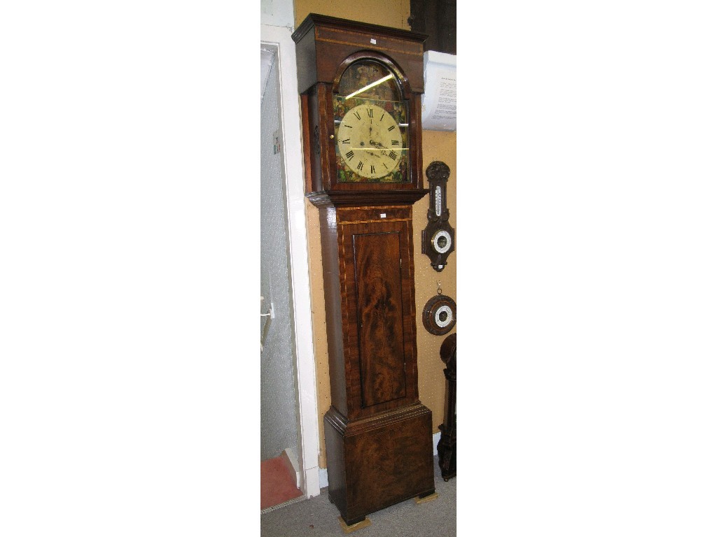 Appraisal: Mahogany and crossbanded longcase clock with painted dial and two