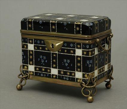 Appraisal: Continental Brass-Mounted and Enameled Cobalt Glass Box x x in