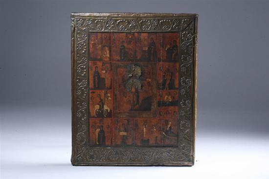 Appraisal: RUSSIAN ICON OF RESURRECTION WITH FEASTS th century Tempera and