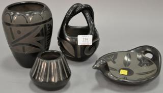 Appraisal: Four Santa Clara Blackware pottery pieces to include small vase