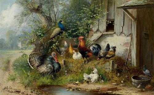 Appraisal: SCHEUERER JULIUS Munich - Planegg Poultry yard Oil on canvas