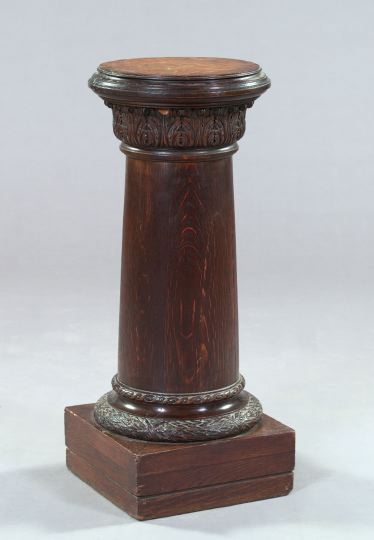 Appraisal: Classical-Form Quarter Sawn Oak Columnar Pedestal ca having a circular