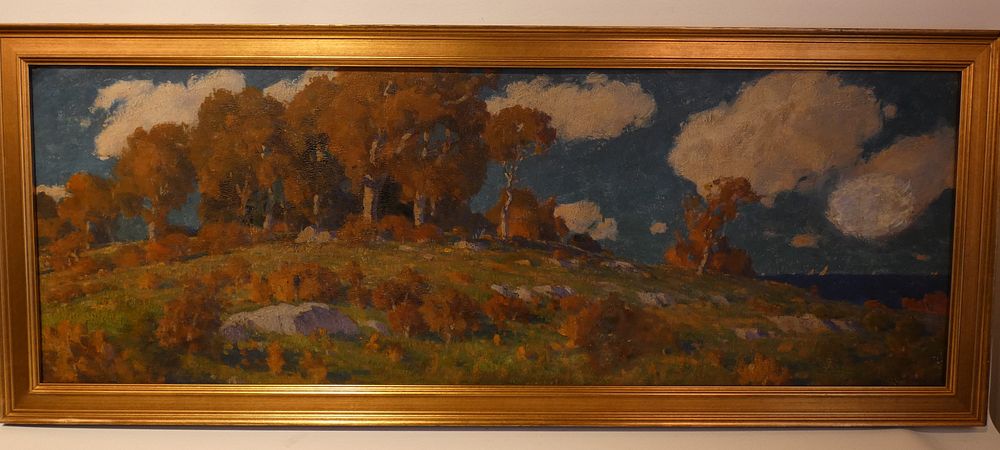 Appraisal: THOMAS MANLEY LANDSCAPE PAINTING Large oil painting on board of