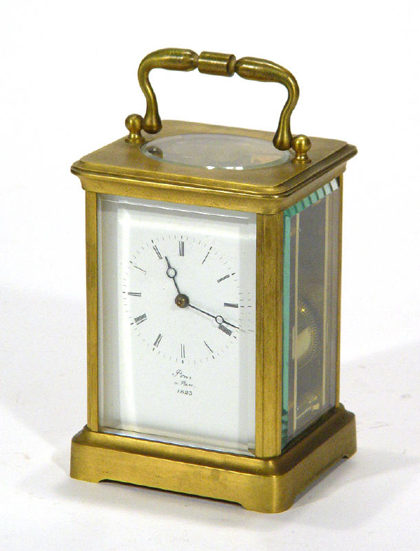 Appraisal: th Century brass cased chiming carriage clock with painted white