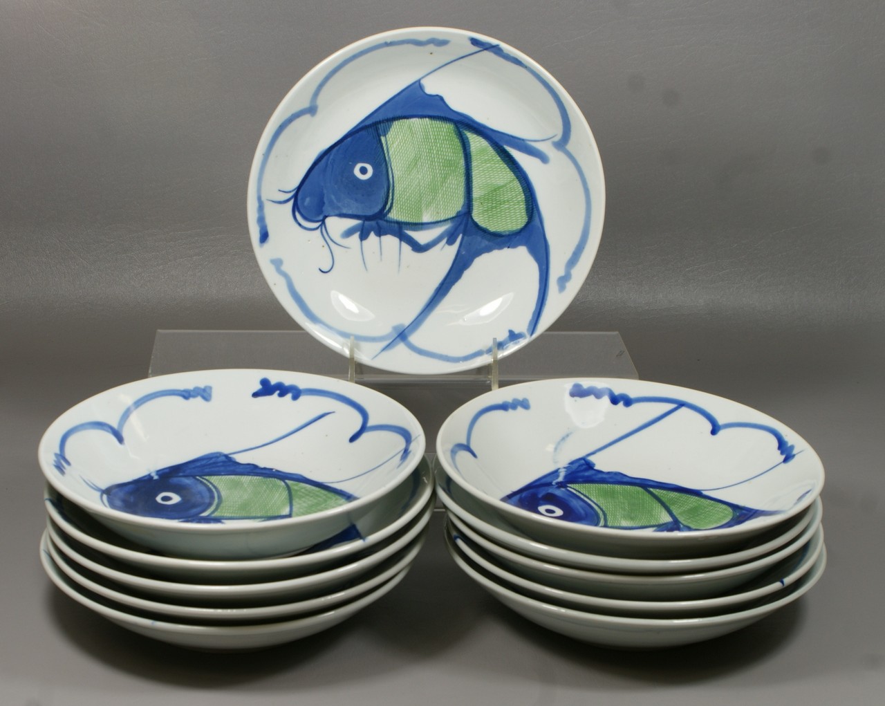 Appraisal: Japanese porcelain soup bowls with fish decoration d h