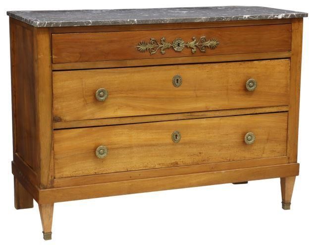 Appraisal: French Louis XVI style marble-top walnut commode th c three