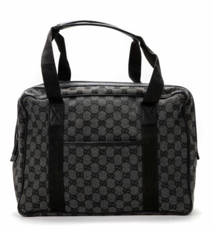 Appraisal: Gucci zip briefcase handbag in black and grey GG Supreme