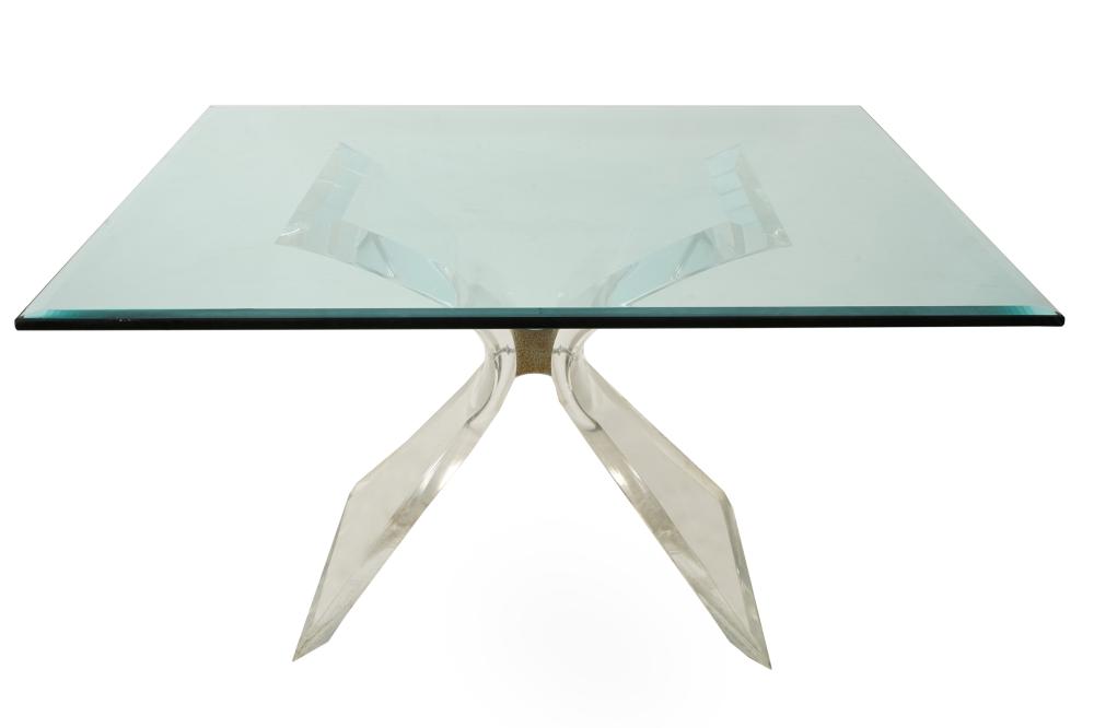 Appraisal: ACRYLIC GLASS DINING TABLEthe square top with beveled edge inches