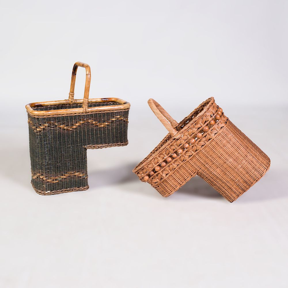 Appraisal: Two Wicker Stair Baskets with Handles Used for mail and