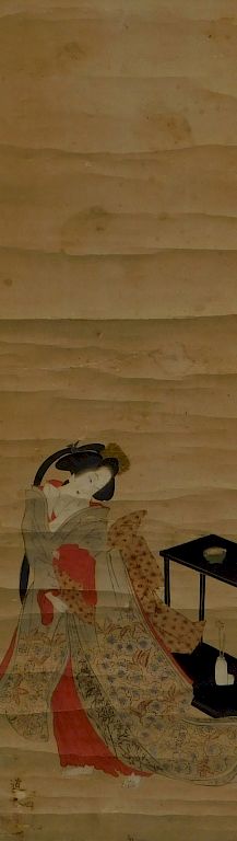 Appraisal: Japanese Geisha Girl Hanging Wall Scroll Painting Japan Dressed in