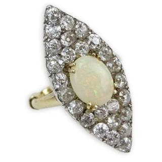 Appraisal: Victorian Old European Cut Diamond Opal Platinum and Karat Yellow