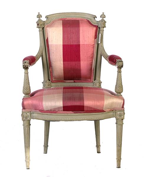 Appraisal: A pair of Louis XVI style painted fauteuils height in