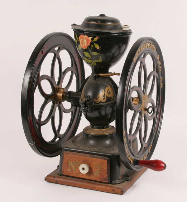 Appraisal: Enterprise cast iron counter top coffee grinder mounted on wood