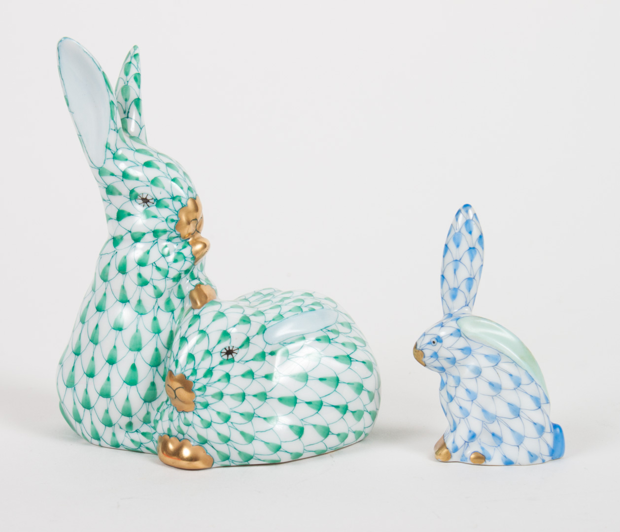 Appraisal: Herend porcelain rabbit group and bunny rabbit group in green