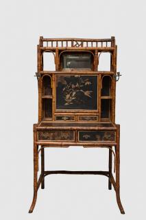 Appraisal: Victorian Chinoiserie Faux Bamboo and Lacquer Mirrored Dressing Table VICTORIAN