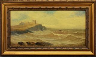 Appraisal: Signed th C English Painting of Dunstanborough Castle Sailboats on