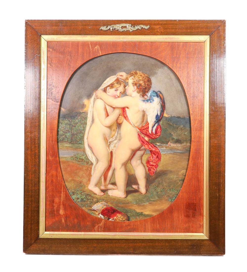 Appraisal: TH C VIENNA OVAL PORCELAIN PLAQUE CUPID PSYCHEFramed th century