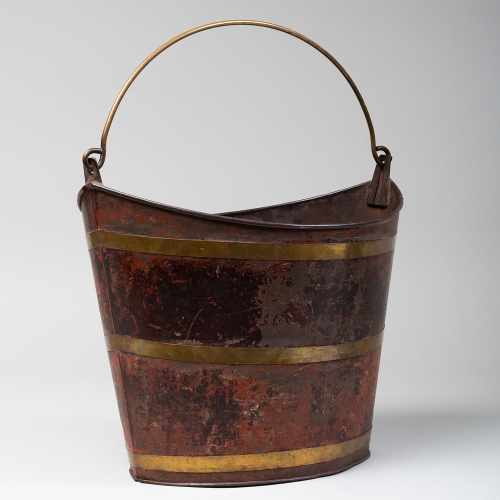 Appraisal: English Brass-Mounted T le Kindling Bucket x x in Property