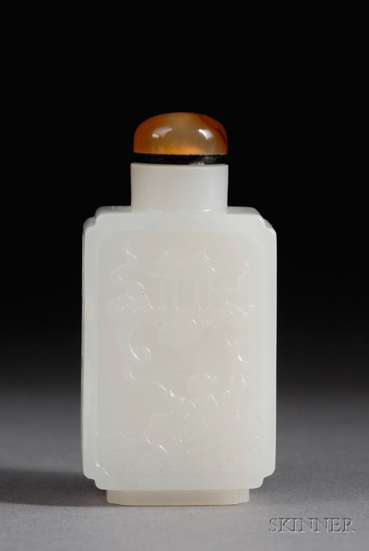 Appraisal: Jade Snuff Bottle China th century pure white stone rectangular