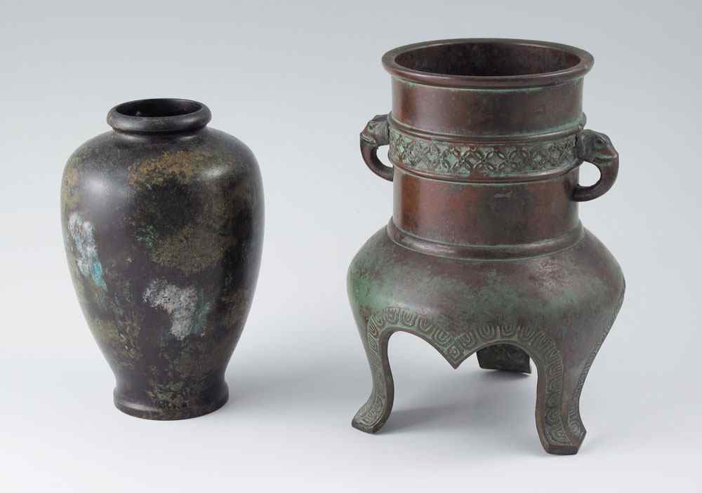 Appraisal: PIECE JAPANESE BRONZE VESSELS To include Bronze vessel with elephant