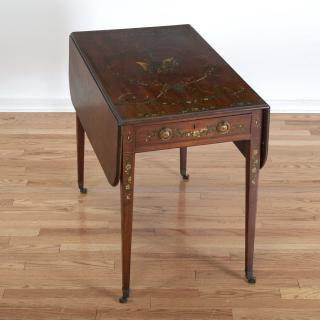 Appraisal: Edwardian paint decorated mahogany drop leaf table Edwardian paint decorated