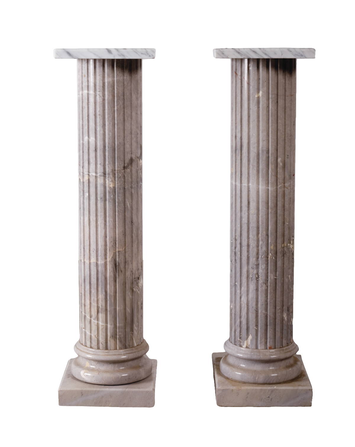 Appraisal: PAIR OF CLASSICAL-FORM MARBLE FLUTED PEDESTALS WITH PLINTH BASES Overall