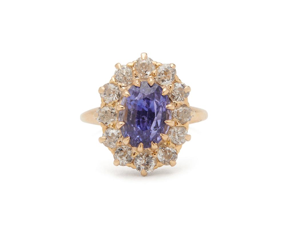 Appraisal: K Gold Color-Change Sapphire and Diamond Ring centering a prong-set