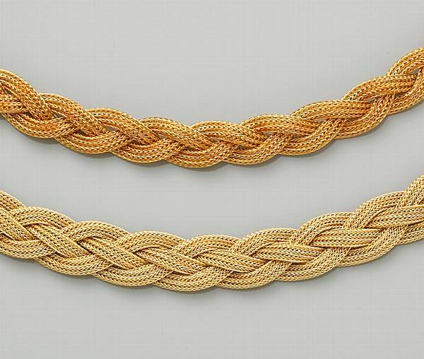 Appraisal: A set of fourteen karat gold braided necklace and bracelet