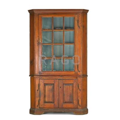 Appraisal: AMERICAN CORNER CABINET Pine with nine pane single door top