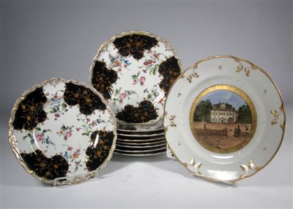 Appraisal: Set of nine Popov painted porcelain p latesThe black and