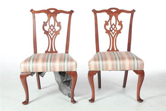 Appraisal: PAIR OF CHIPPENDALE SIDE CHAIRS Possibly New York ca mahogany