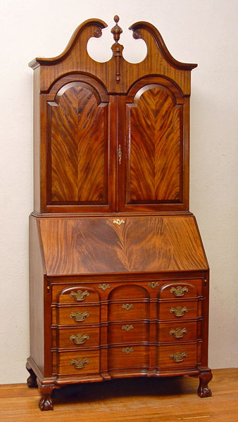 Appraisal: REISCHMANN FLAME GRAIN MAHOGANY SECRETARY BOOKCASE Early th C Two