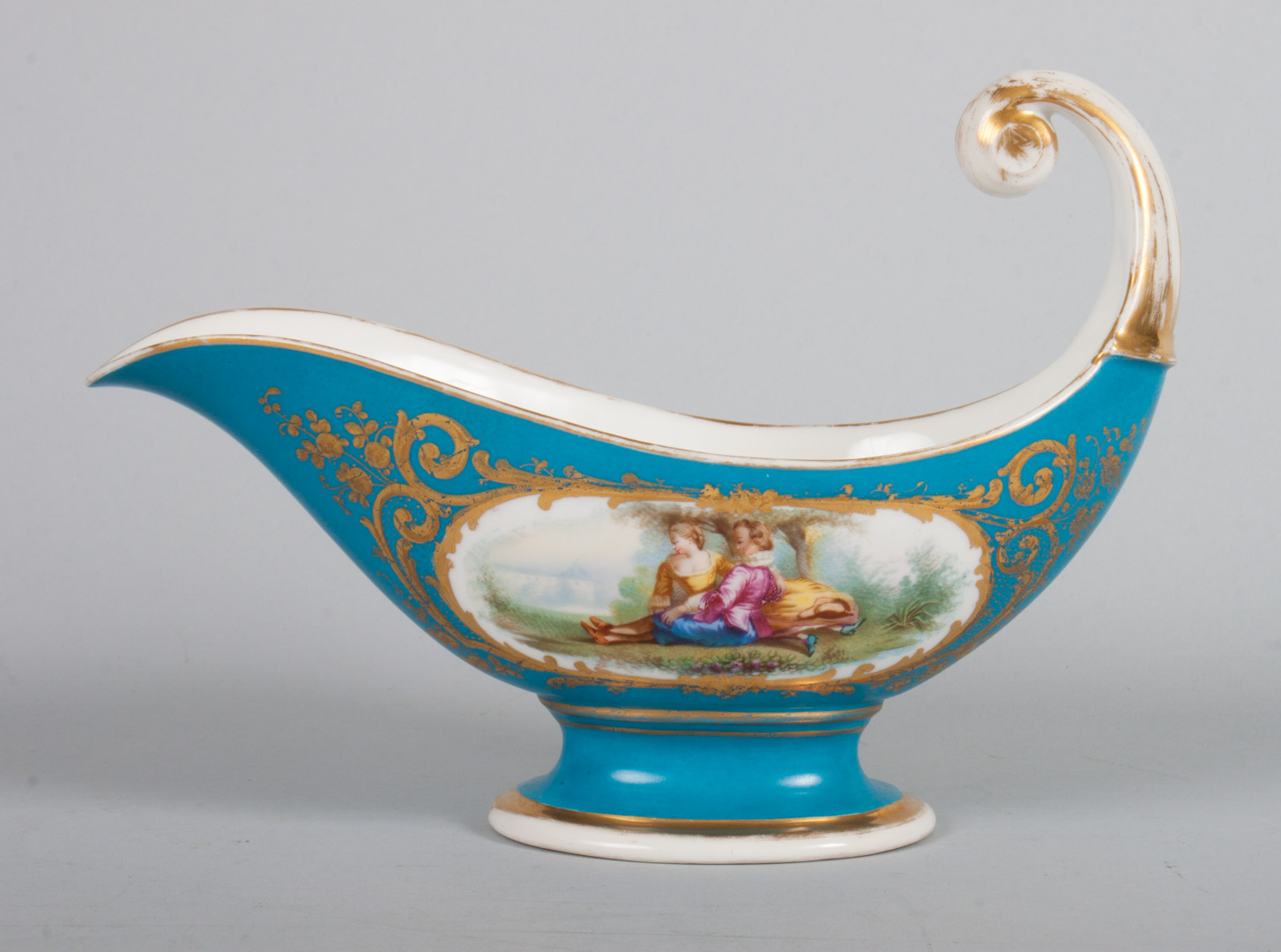 Appraisal: Sevres blue celeste porcelain sauce boat date d with vignettes