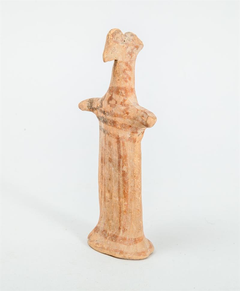 Appraisal: BOEOTIAN TERRACOTTA VOTIVE FIGURE Standing with outstretched arms wearing a