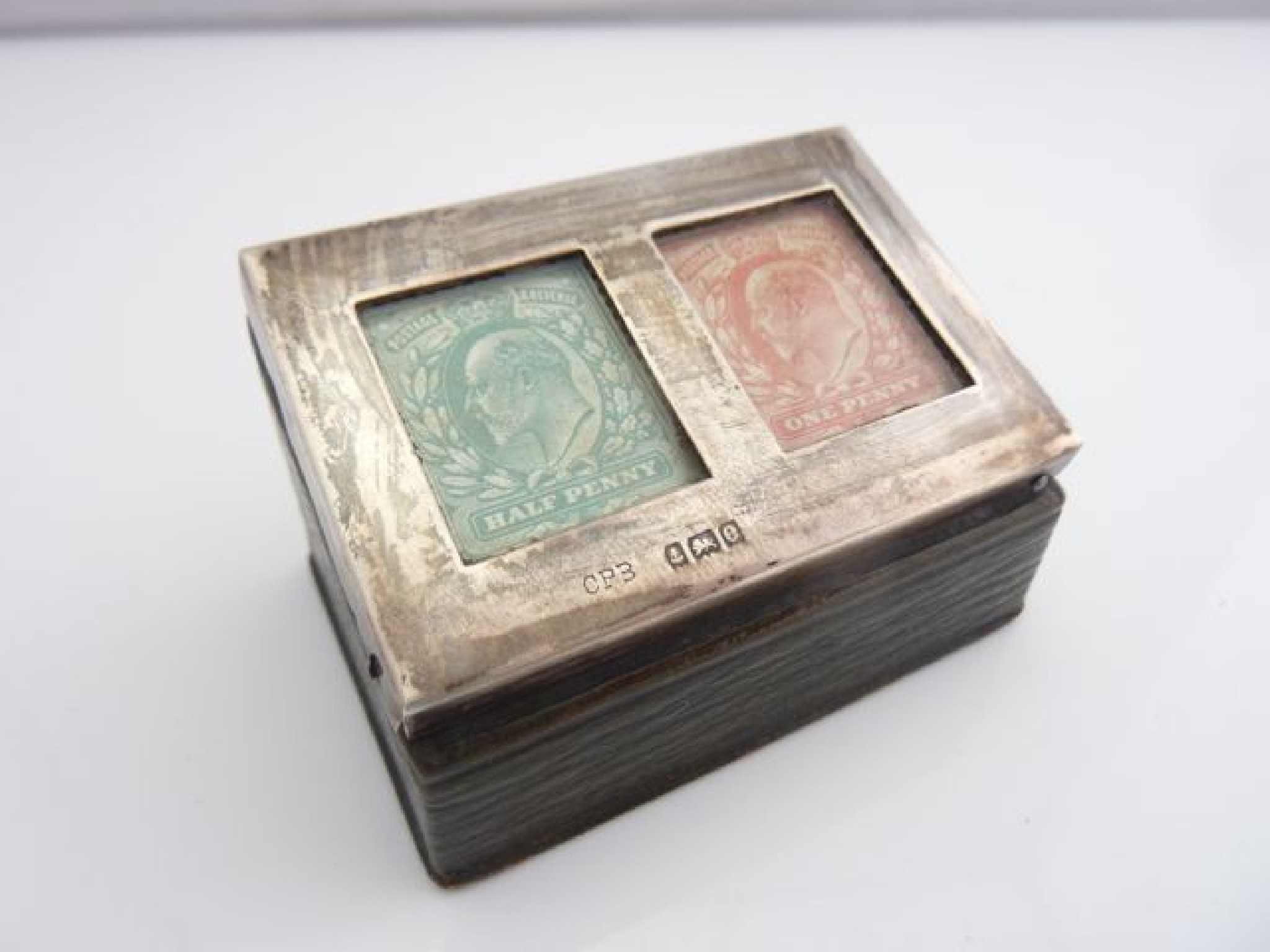 Appraisal: An Edwardian silver-mounted double stamp box Charles Penny Brown Birmingham