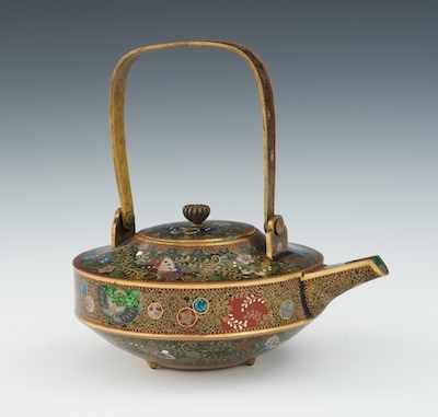 Appraisal: A Kyoto Shippo Handled Ewer Meiji Period Circa - polychrome