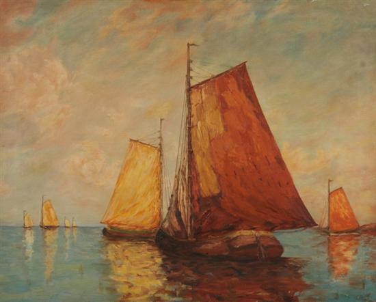 Appraisal: CONTINENTAL SCHOOL th century SAILS AT SUNSET oil on canvas