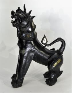 Appraisal: LG Chinese Bronze Colored Glass Guardian Lion CHINA TH CENTURY