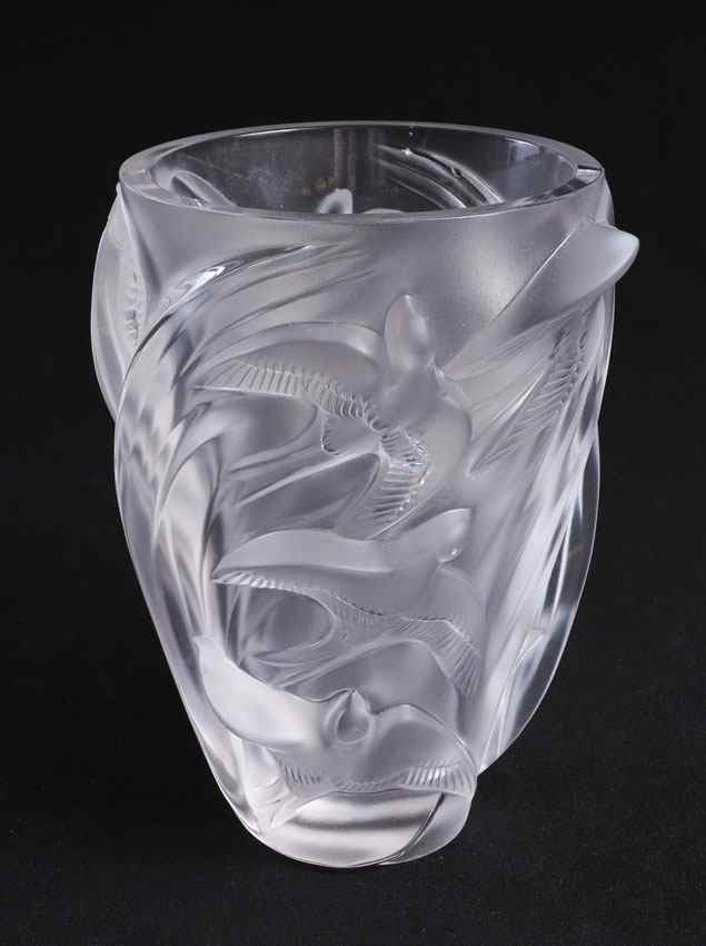 Appraisal: LALIQUE ''MARTINETS'' VASE Frosted and molded French crystal vase signed