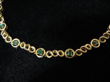 Appraisal: Yellow gold and emerald necklace Set with eight emerald cut