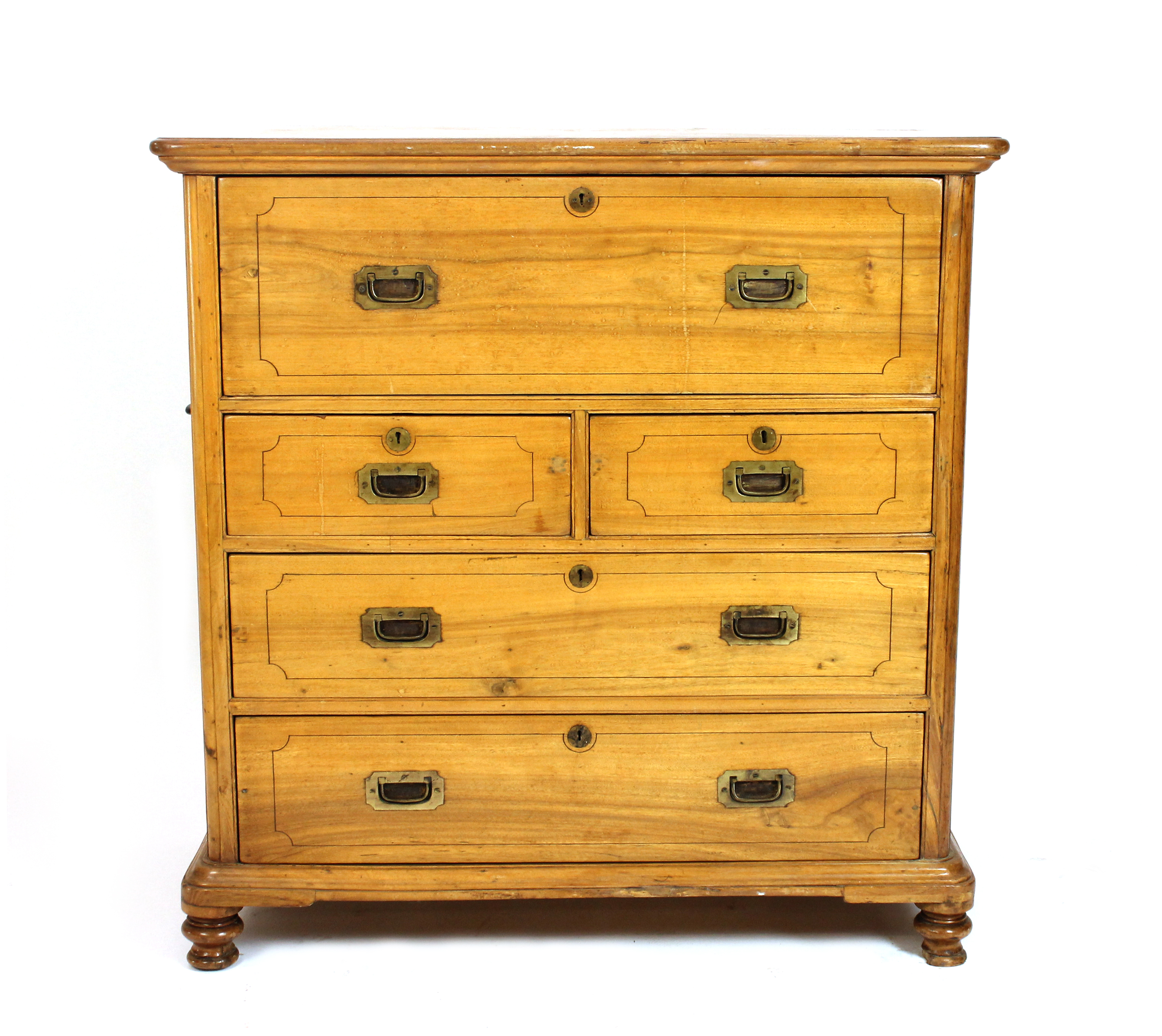 Appraisal: An early th century camphor wood campaign style secretaire chest